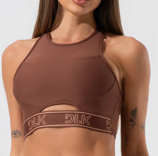Top Fitness Feminino Com Elástico Na Base E Tule Activity Dlk Marrom - Imagem 3