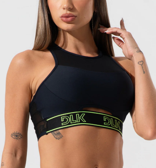 Top Fitness Feminino Com Elástico Na Base E Tule Activity Dlk Marrom